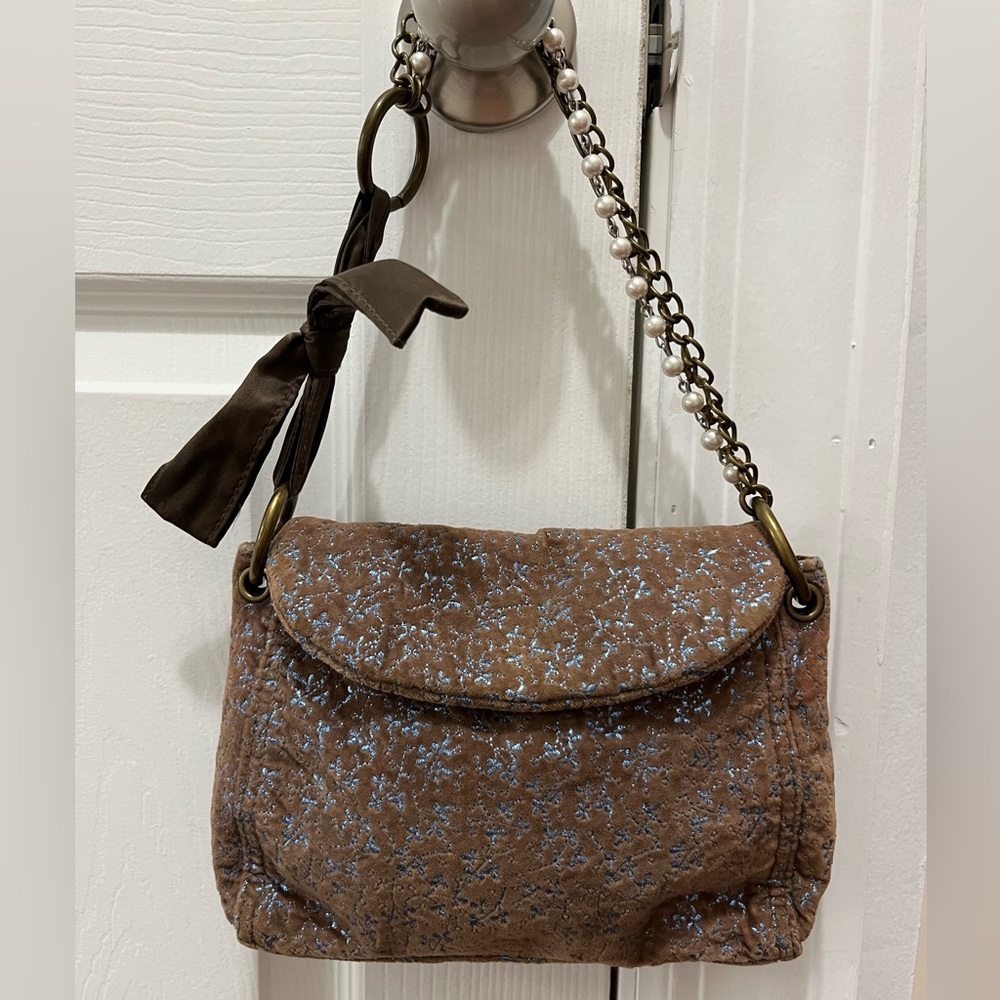 GAP Velvet Shoulder Bag with Pearl & Chain Strap Y2K